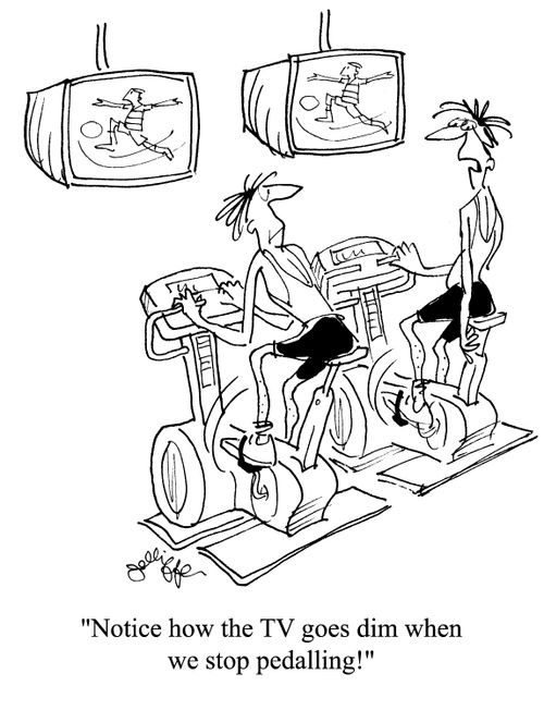 'Notice how the TV goes dim when we stop pedalling!'