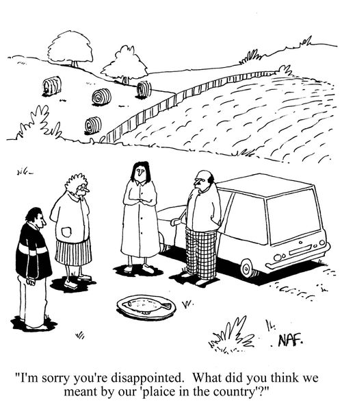 'I'm sorry you're disappointed.  What did you think we meant by our 'plaice in the country'?'