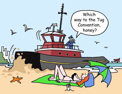 "Which way to the tug convention, honey?"