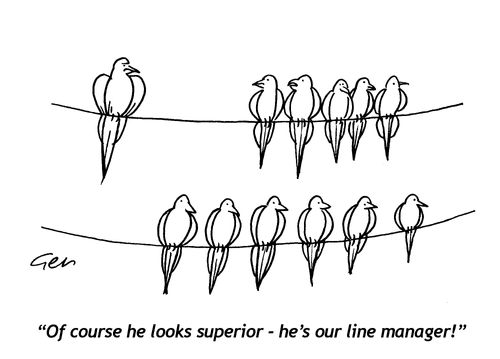 "Of course he looks superior - he's the line manager!"