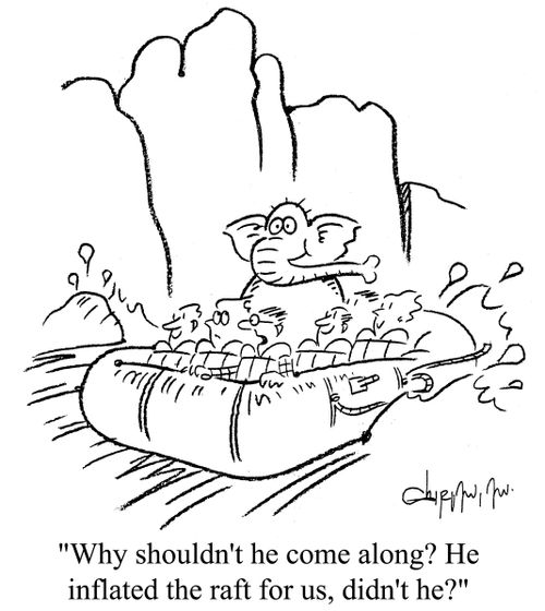 'Why shouldn't he come along? He inflated the raft for us, didn't he?'