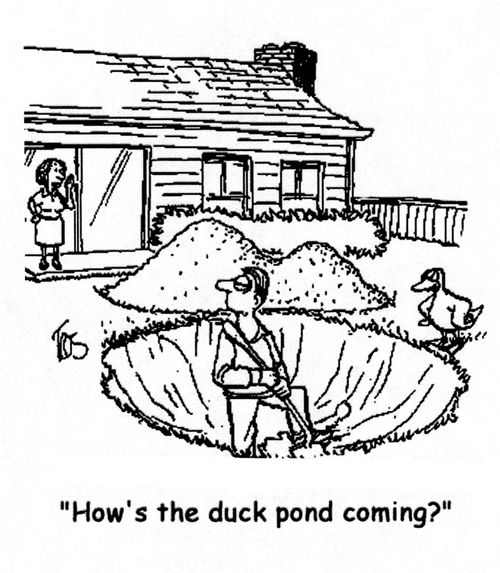 "How's the duck pond coming?"