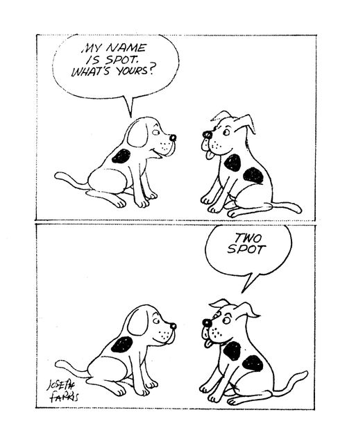 'My name is Spot.  What's yours?'  'Two Spot.'