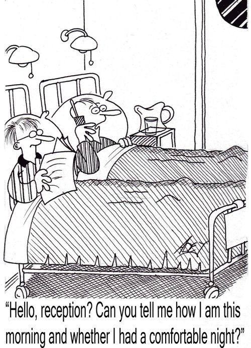 "Hello, reception?  Can you tell me how I am this morning and whether I had a comfortable night?"