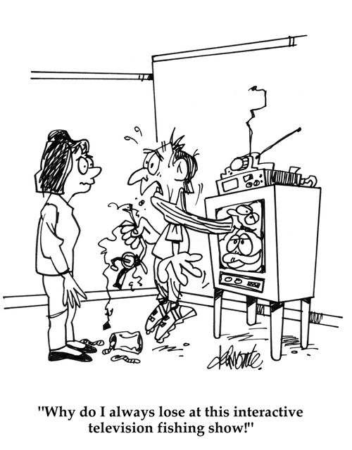 'Why do I always lose at this interactive television fishing show!'