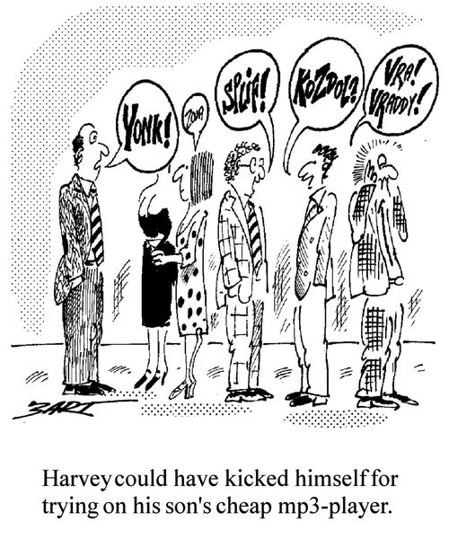 Harvey could have kicked himself for trying on his son's cheap mp3-player.