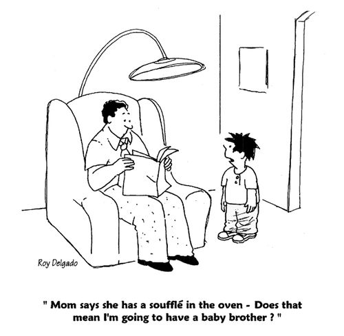 'Mom says she has a souffle in the oven - Does that mean I'm going to have a baby brother?'