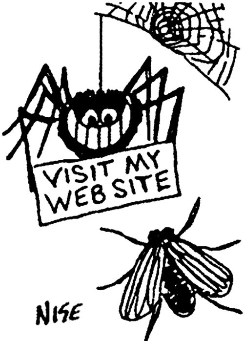 Spider invites fly to visit website.