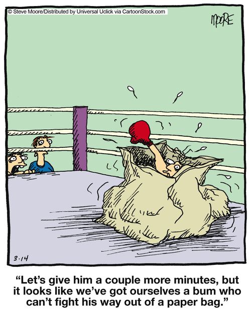 'Let's give him a couple more minutes, but it looks like we've got ourselves a bum who can't fight his way out of a paper bag.'