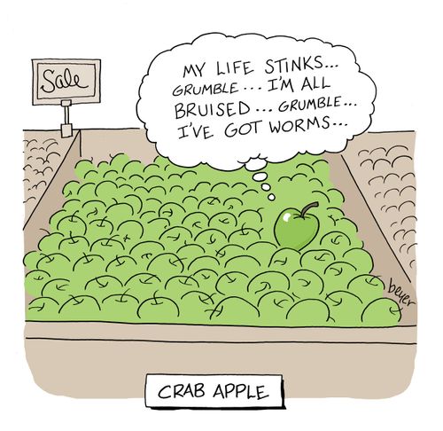 A Crab Apple says 'My life stinks...I'm all bruised...I've got worms...'