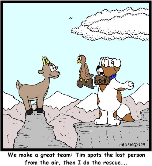 'We make a great team: Tim spots the lost person from the air, then I do the rescue...'