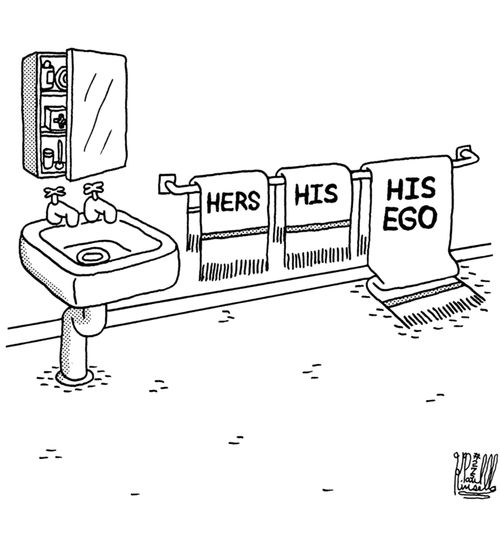 Hers, His, and His Ego Bath Towels.