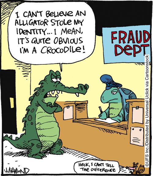 'I can't believe an Alligator stole my identity... I mean, it's quite obvious I'm a Crocodile!'