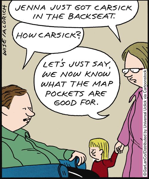 'Jenna just got carsick in the back seat.'