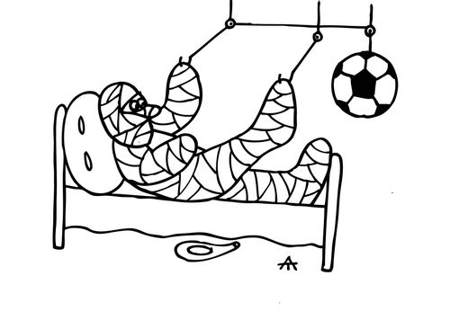 Man in a body cast is taunted by a football.