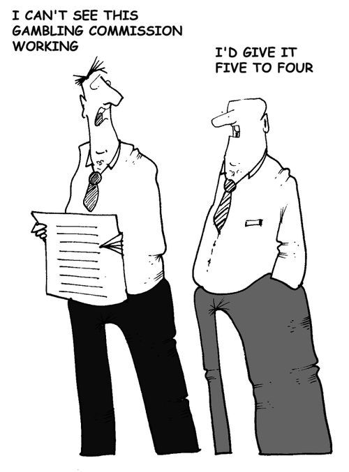 Men betting on whether a gambling commission will work.