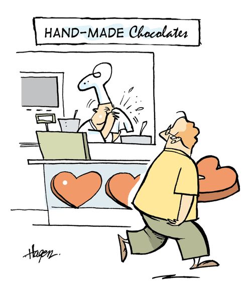 Hand-Made Chocolates - Chef blowing nose.