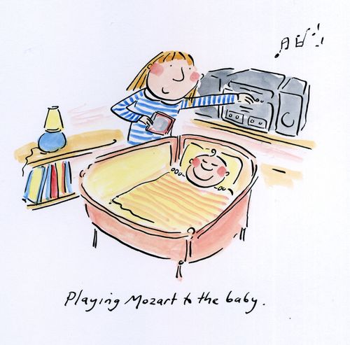 Playing Mozart to the baby.