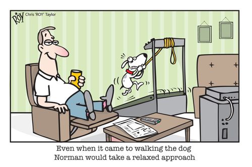Even when it came to walking the dog Norman would take a relaxed approach.