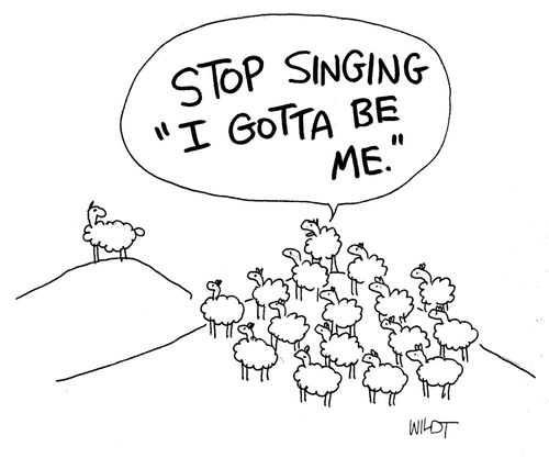 Loner sheep sings 'I gotta be me'.