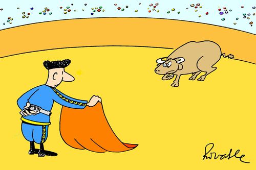 Bull fighter with a gun