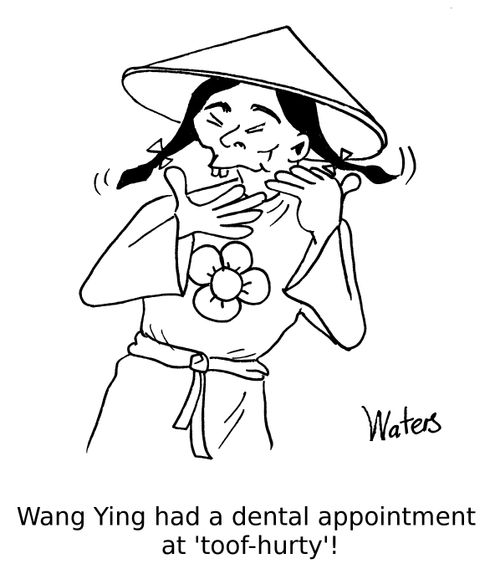 Wang Ying had a dental appointment at 'toof-hurty'!