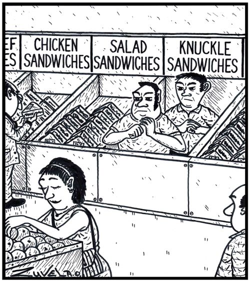 Chicken sandwiches Salad sandwiches Knuckle sandwiches.