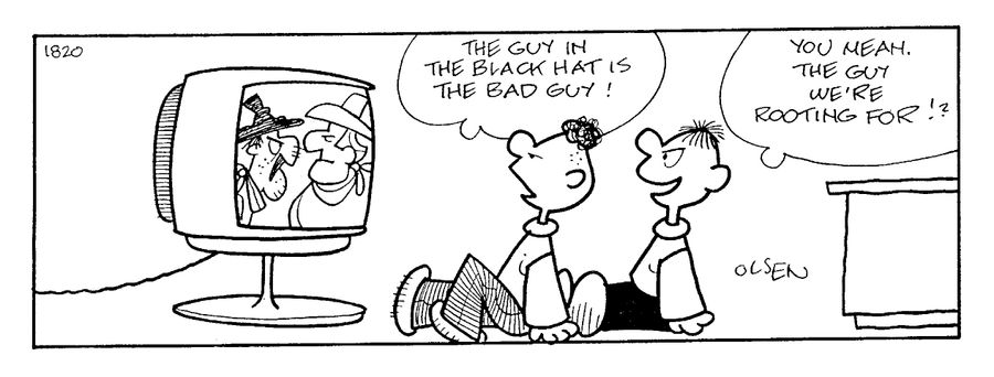 "The guy in the black hat is the bad guy!"
