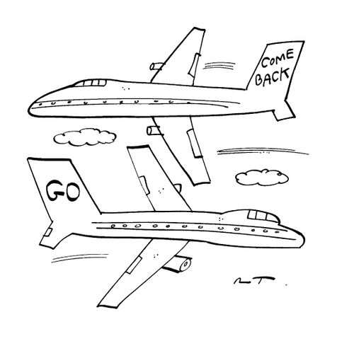 A 'Go' aeroplane and a 'Come back' aeroplane