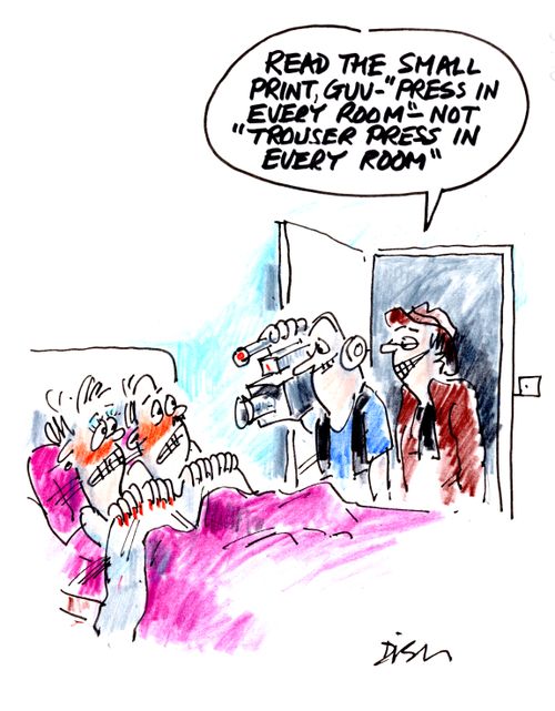 Read the small print Guv - 'Press in every room', not 'trouser press in every room.'