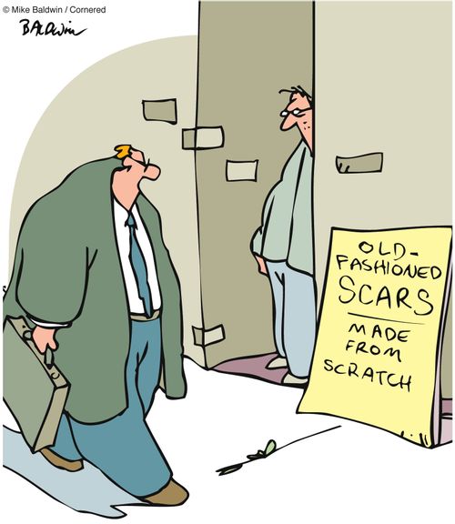 Old-fashioned scars - made from scratch.