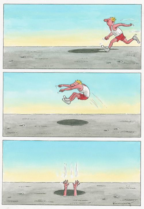 Careless Runner, jumping in a hole.