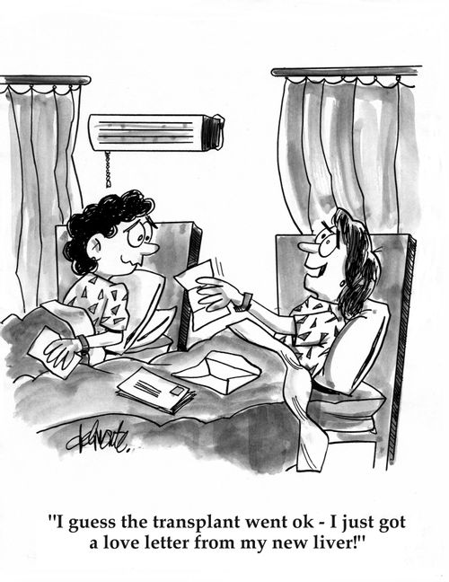 'I guess the transplant went ok - I just got a love letter from my new liver!'