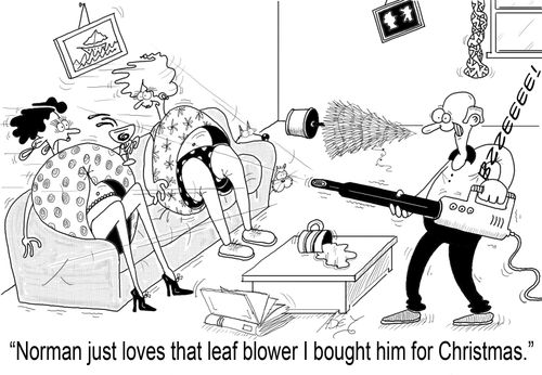 'Norman just loves that leaf blower I bought him for Christmas.'