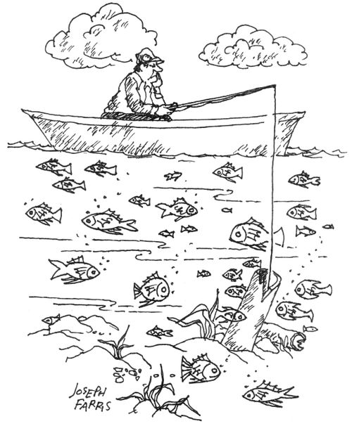 Man fishing unsuccessfully.