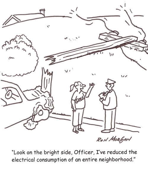 'Look on the bright side, Officer, I've reduced the electrical consumption of an entire neighborhood.'