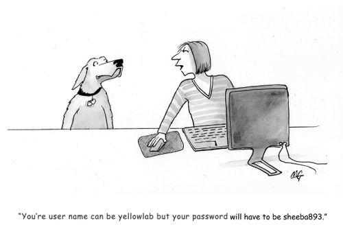 'Your username can be yellow lab but your password will have to be Sheeba893.'