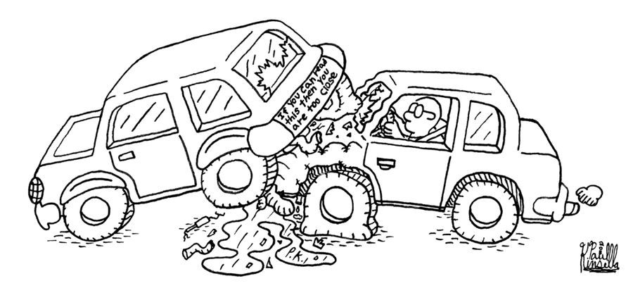 If you can read this then you are too close (car crash).
