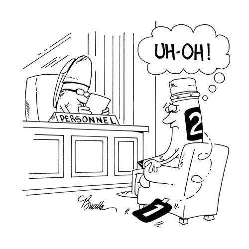 Number two pencil, pretending to be a number one, fears that his deception has been uncovered. 