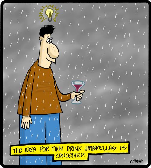 The idea for tiny drink umbrellas is conceived.