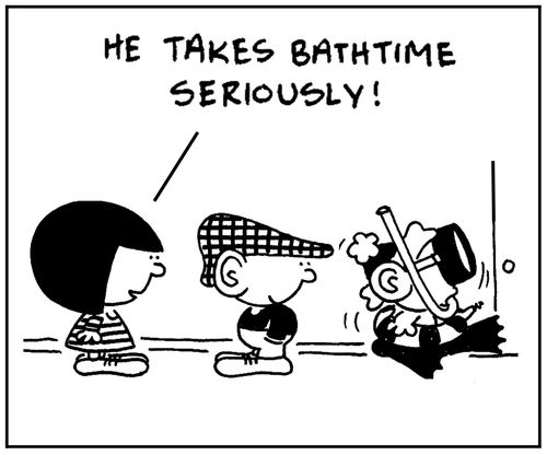 'He takes bathtime seriously.'