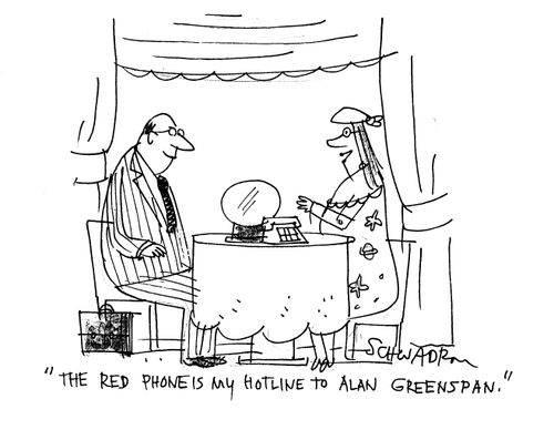 'The red pphone is my hotline to Alan Greenspan.'