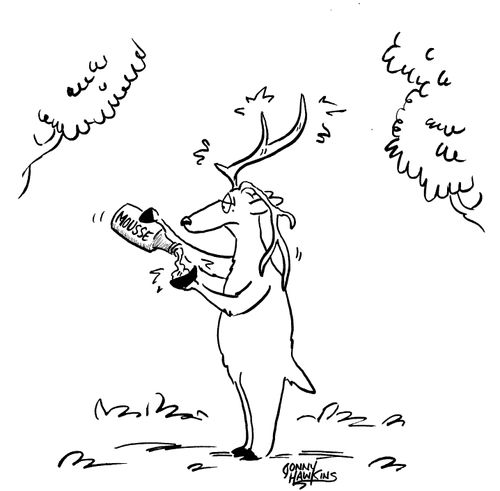Reindeer using hair mouse to stick up antlers