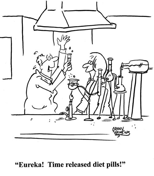 Lab researcher to partner: 'Eureka! Time released diet pills!'