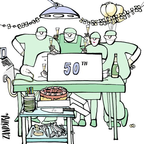 Celebration in operating theatre.