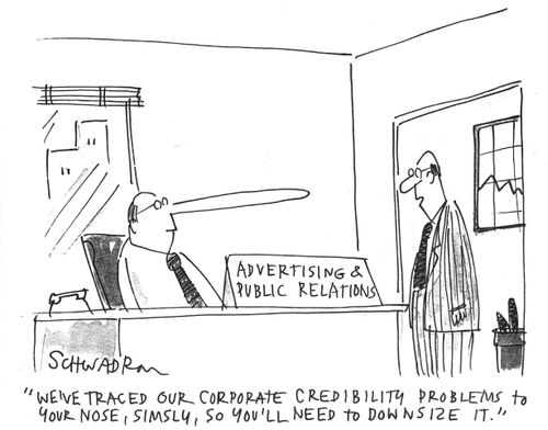 'We've traced our corporate credibility problems to your nose, Simsly, so you'll need to downsize it.'