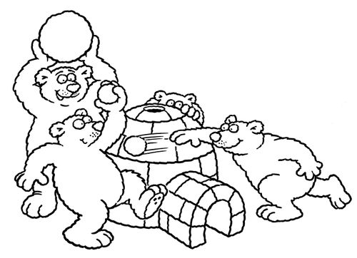 Polar bears throwing snowballs at each other.