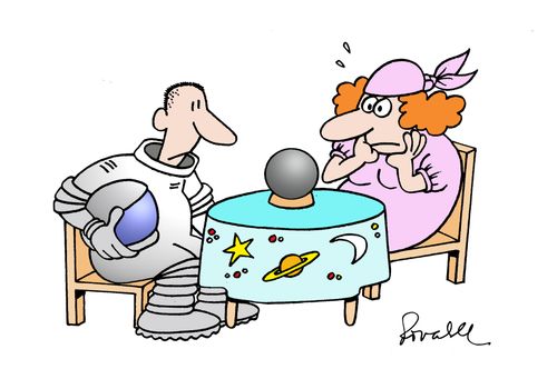 Fortune Teller looks aghast at what she shes in her crystal ball.