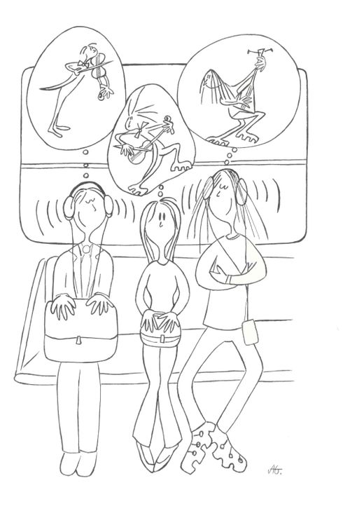 Daydreaming to other people's music on the train,