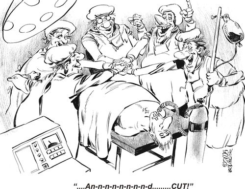 'Annnnnd....CUT!'   Team of doctors pumping themselves up.